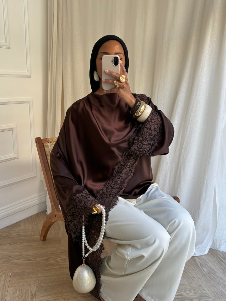 BLOUSE DENTELLE CAPE CHOCOLAT