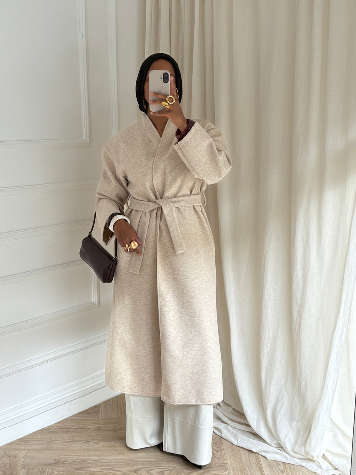 MANTEAU LONG CEINTURE BEIGE