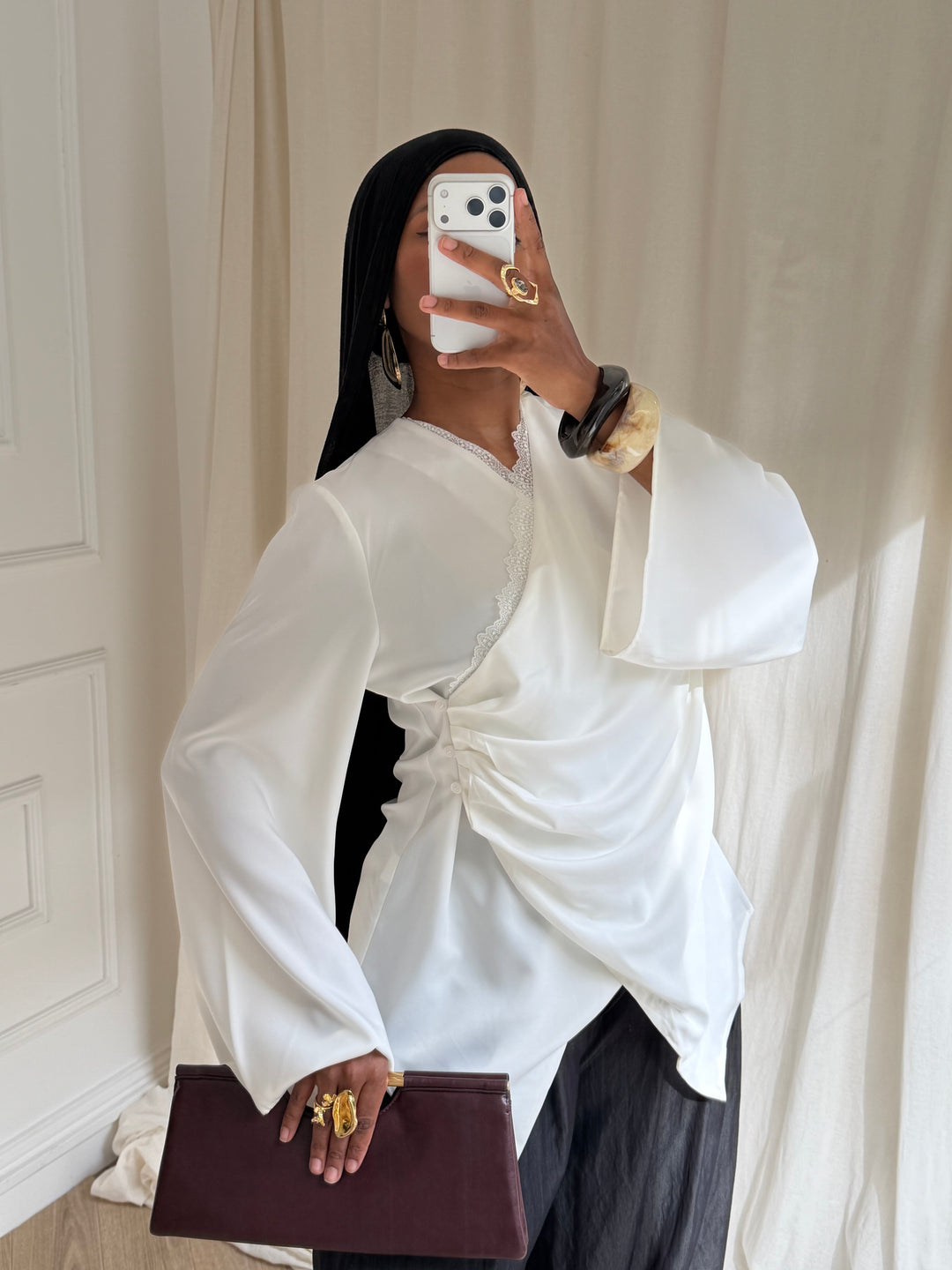 TOP SATIN DENTELLE BLANC