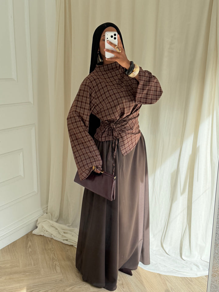 ENSEMBLE JUPE A CARREAUX MARRON
