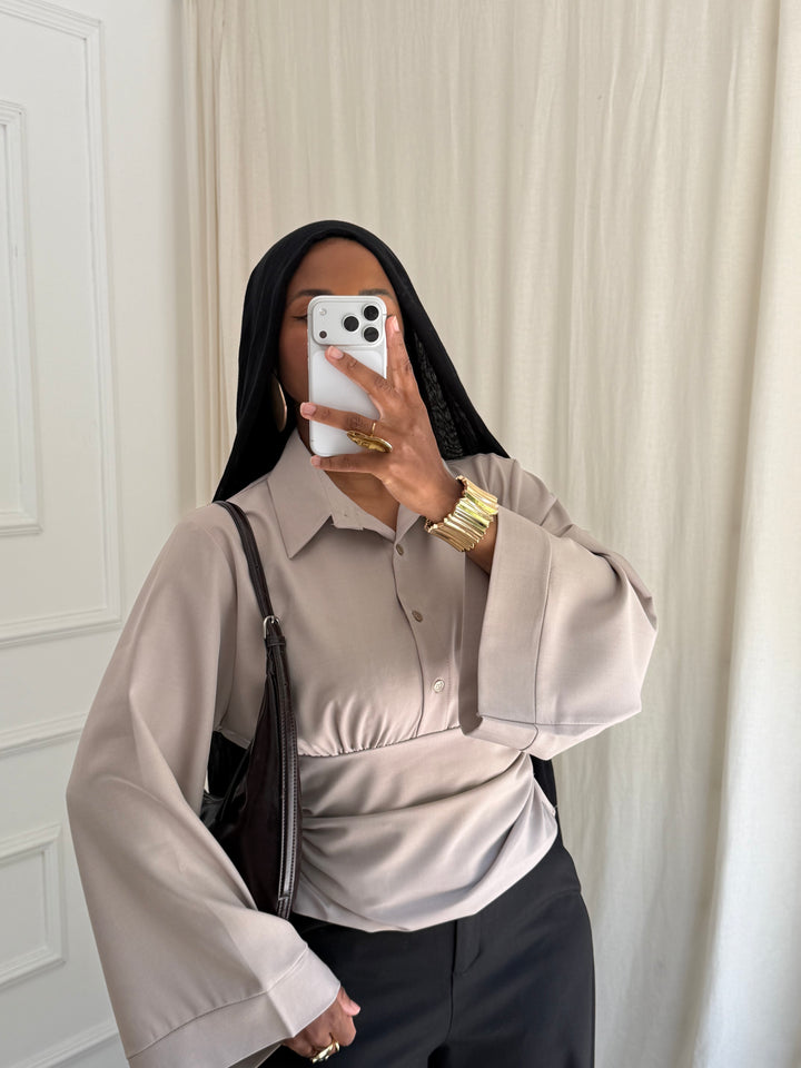 BLOUSE CINTRÉ BOUTONS TAUPE