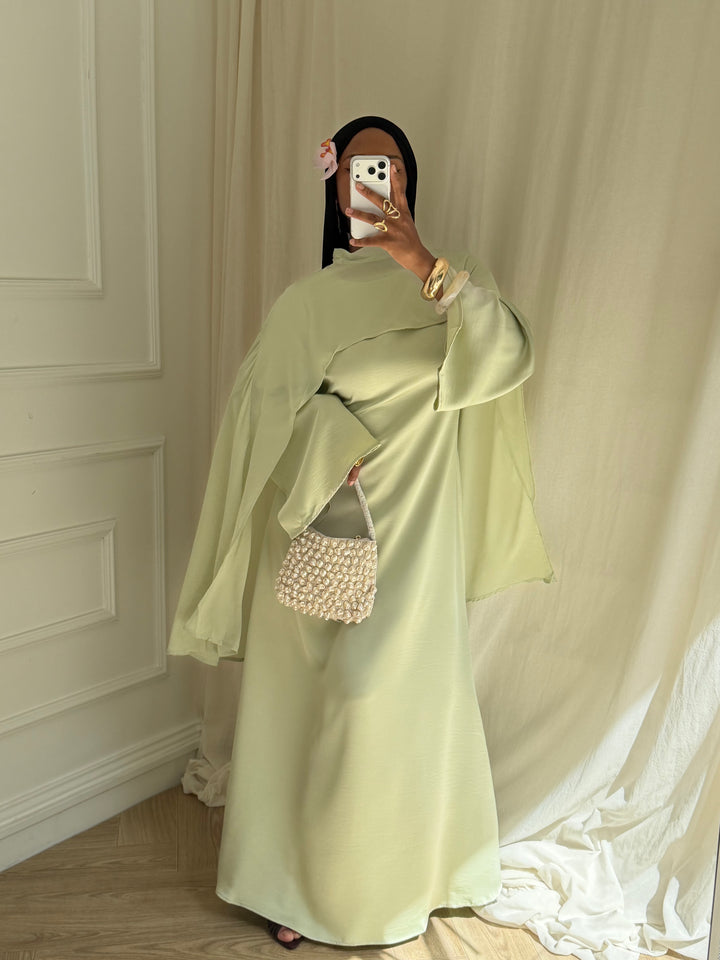 ROBE LUXE CAPE AMOVIBLE VERT MENTHE