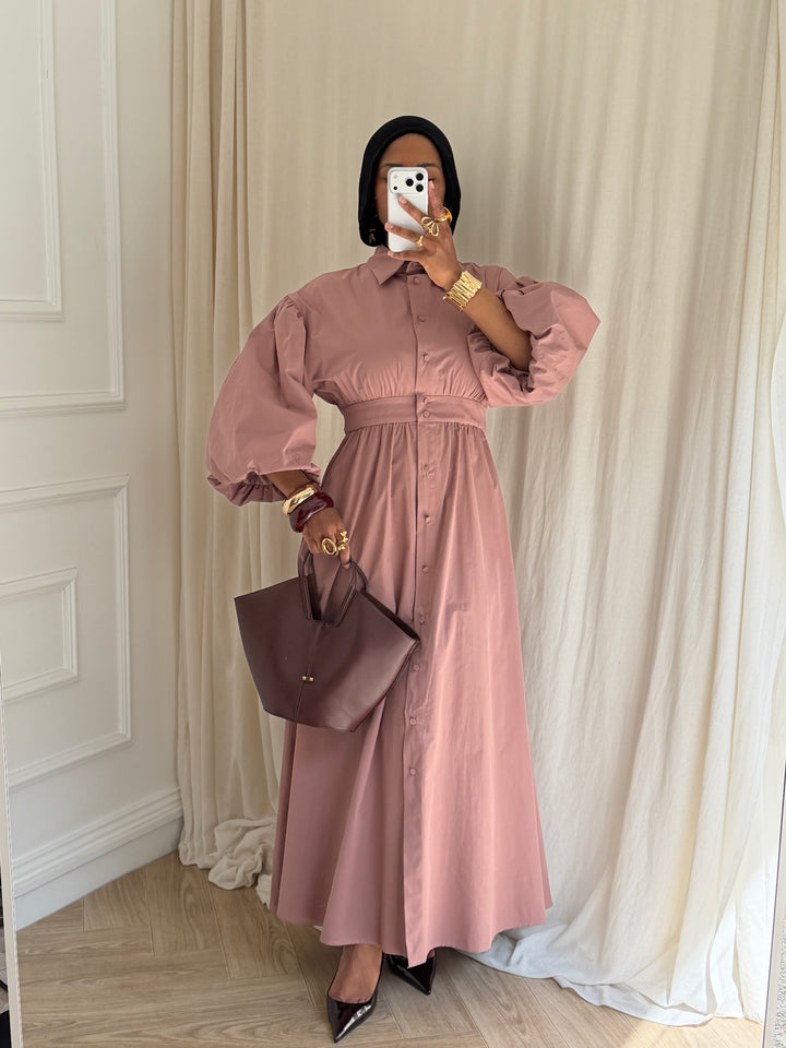 ROBE MANCHE BALLON CORAIL
