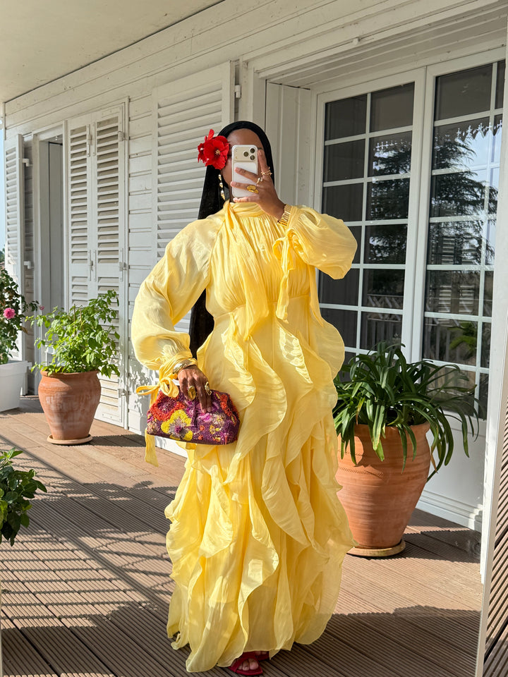 ROBE VOLANTS SIGNATURE JAUNE