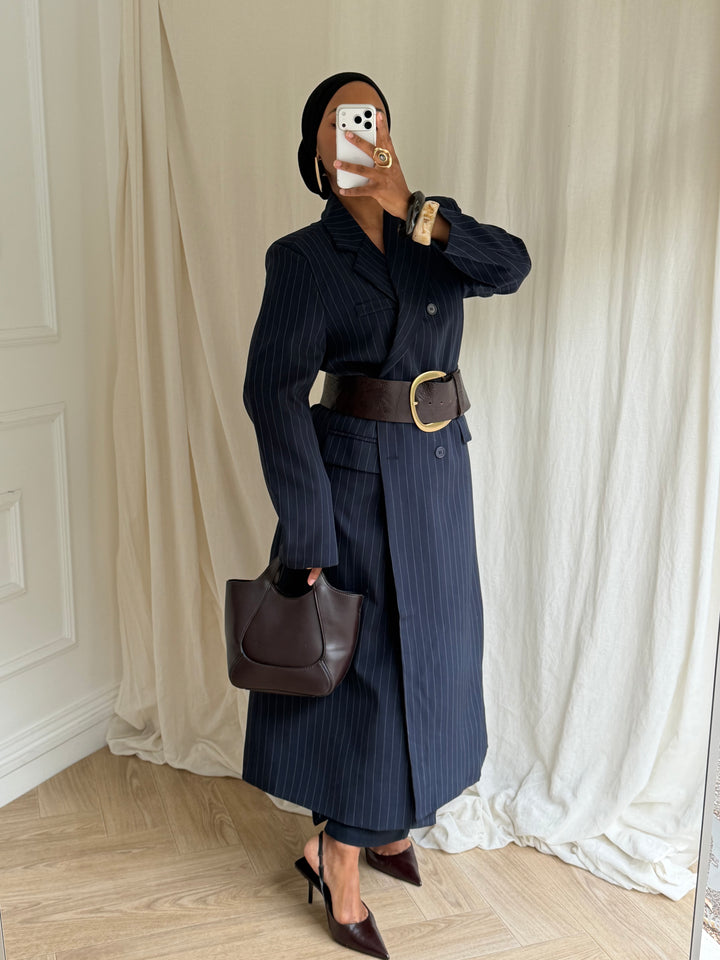 VESTE LONGUE BLAZER A RAYURES