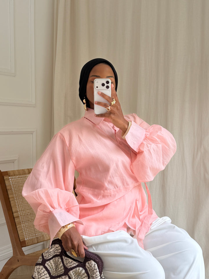 BLOUSE À NOUER ROSE