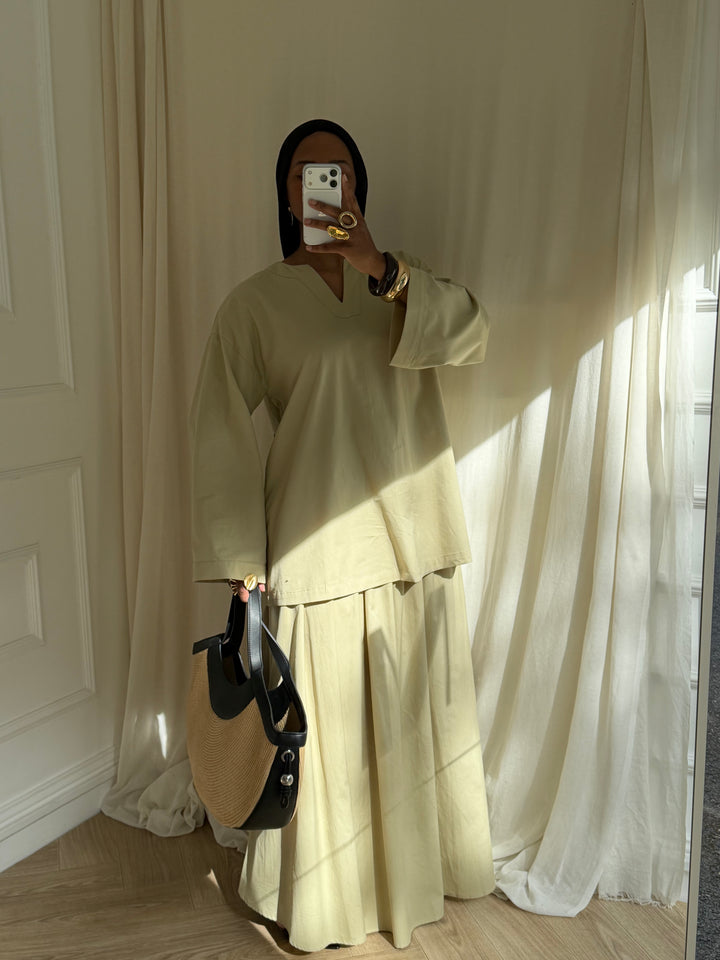 ENSEMBLE JUPE RIM VERT AMANDE