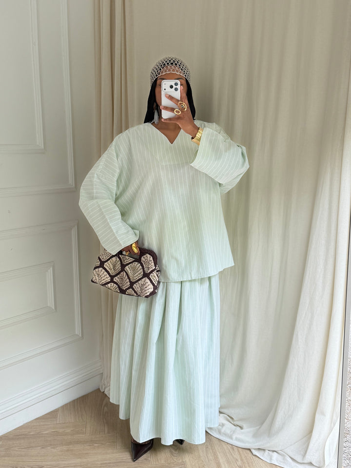 ENSEMBLE JUPE À RAYURES BLEU