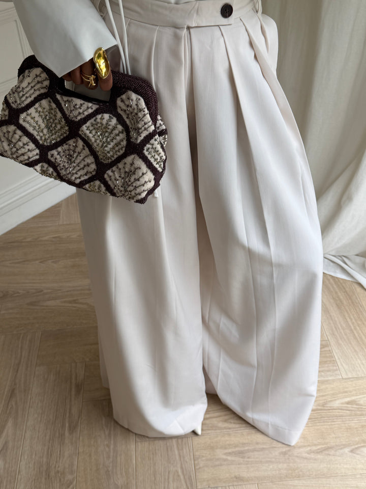 PANTALON PREMIUM LARGE ET PLISSÉ BEIGE CLAIR
