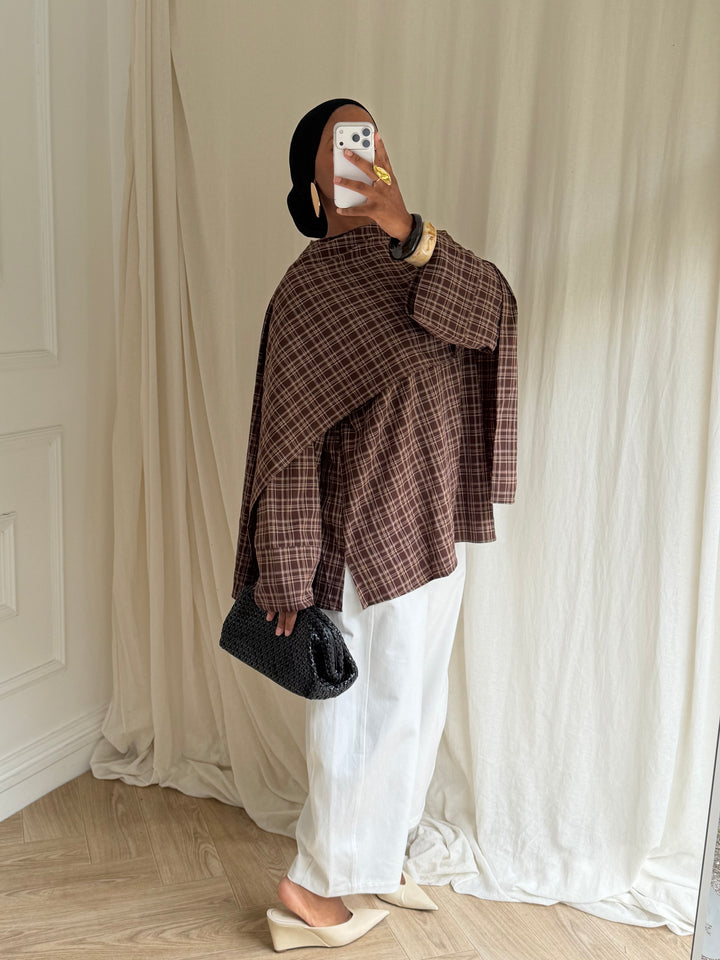 BLOUSE CARREAUX AVEC CAPE COFFEE