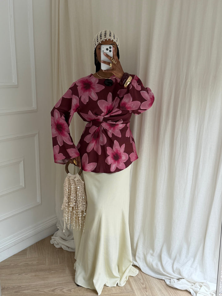 BLOUSE IMPRIMÉ SUMMER ROSE ET PRUNE