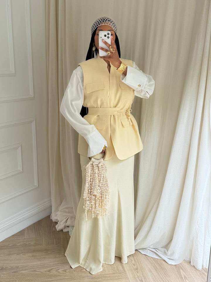 BLAZER SANS MANCHES LIN JAUNE