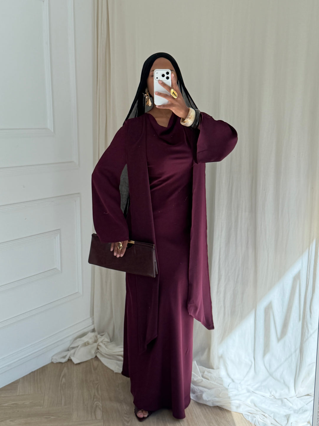 ROBE LONGUE CAPE PRUNE