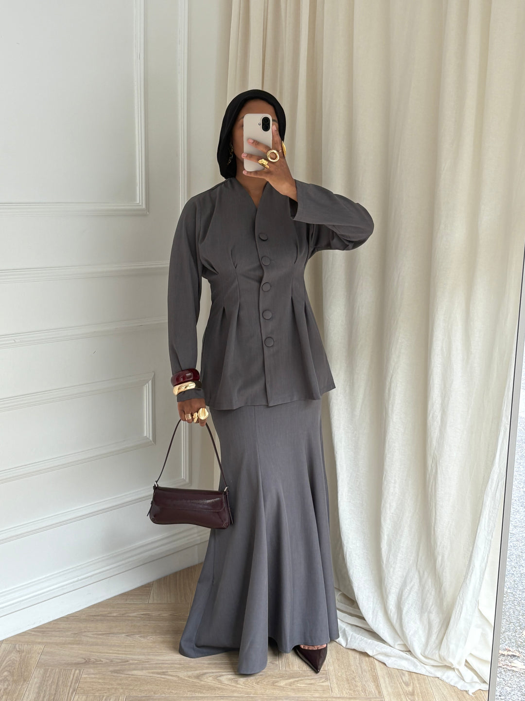 SET JUPE SIRÈNE GRIS FONCÉ