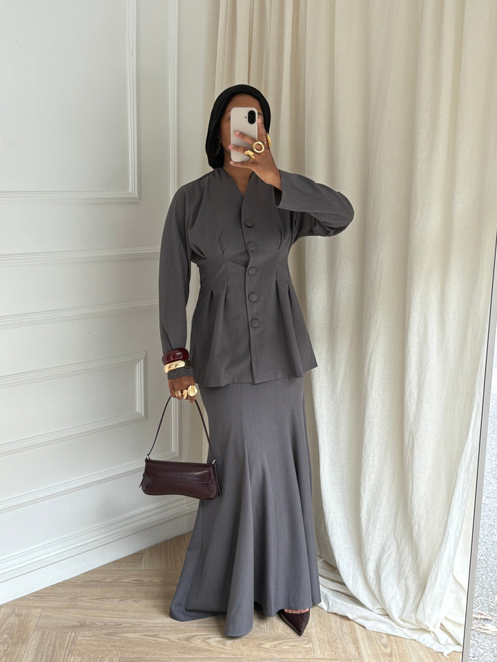 SET JUPE SIRÈNE GRIS FONCÉ