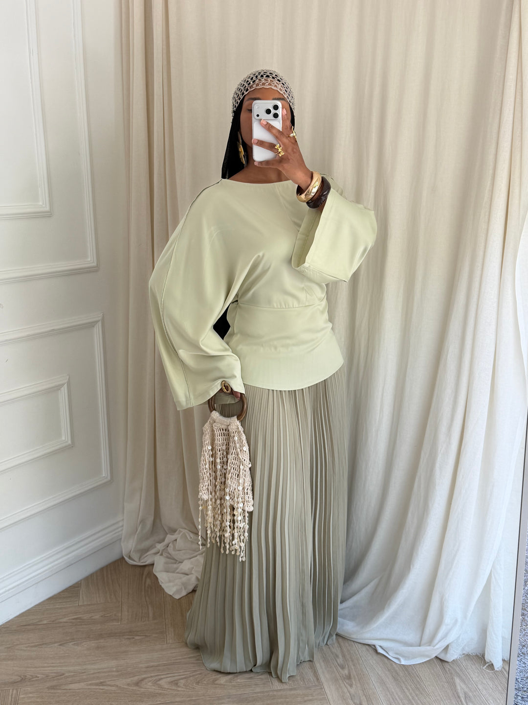 BLOUSE SATIN MANCHES ÉVASÉE VERT