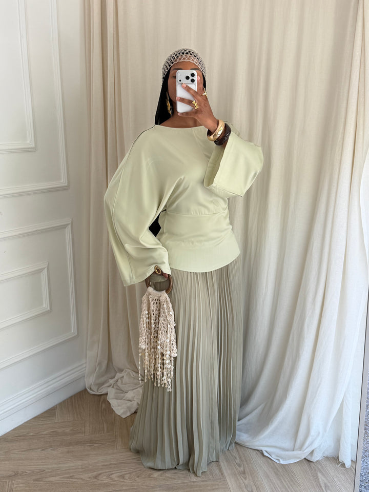 BLOUSE SATIN MANCHES ÉVASÉE VERT