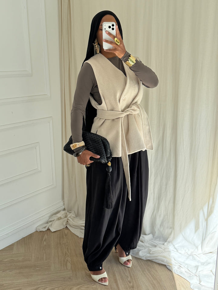 BLAZER PREMIUM SANS MANCHES LAINE BEIGE