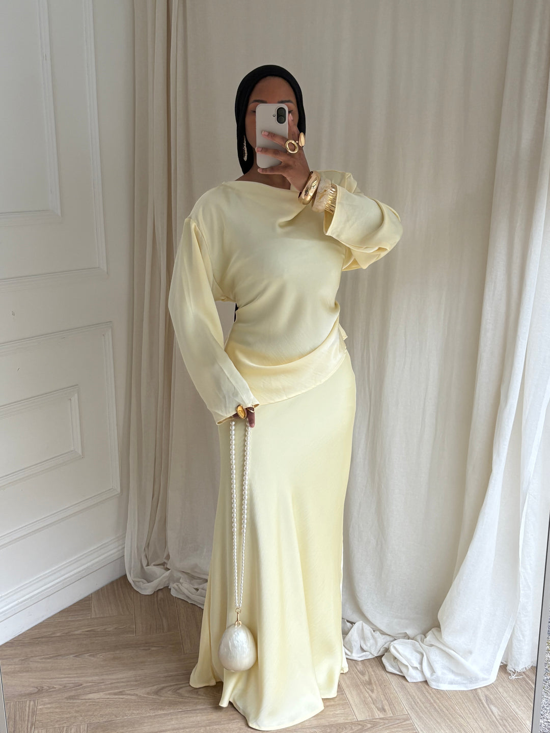 SET JUPE SATIN JAUNE