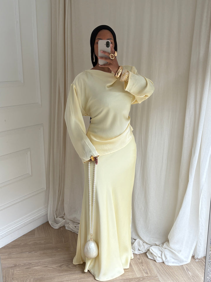 SET JUPE SATIN JAUNE