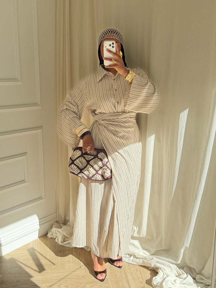 ROBE RAYURES SOUMEYA TAUPE