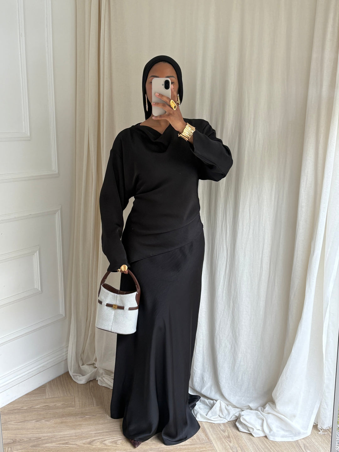 SET JUPE SATIN NOIR
