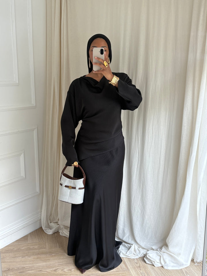 SET JUPE SATIN NOIR