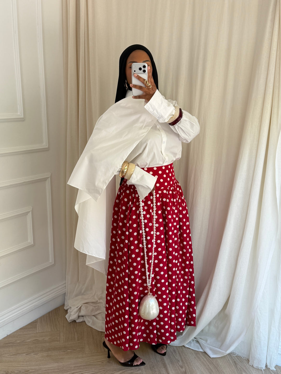 JUPE COTON À POIS ROUGE