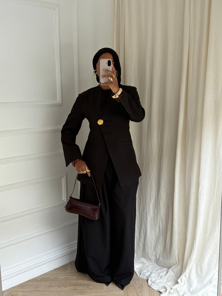 BLAZER CINTRÉ BOUTON OR NOIR