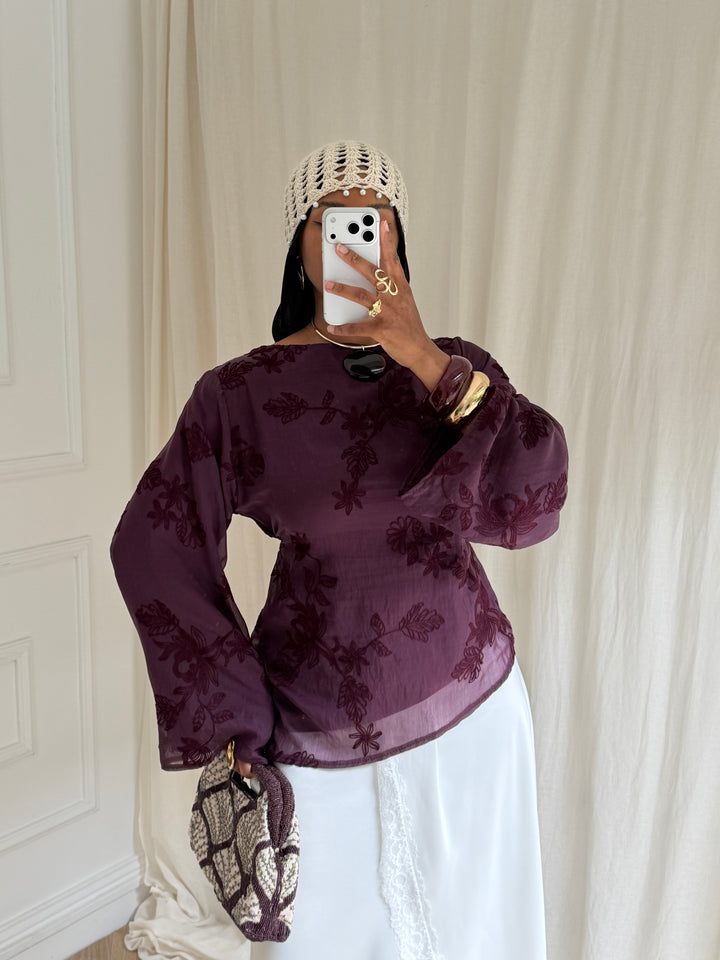 BLOUSE BRODERIE PRUNE
