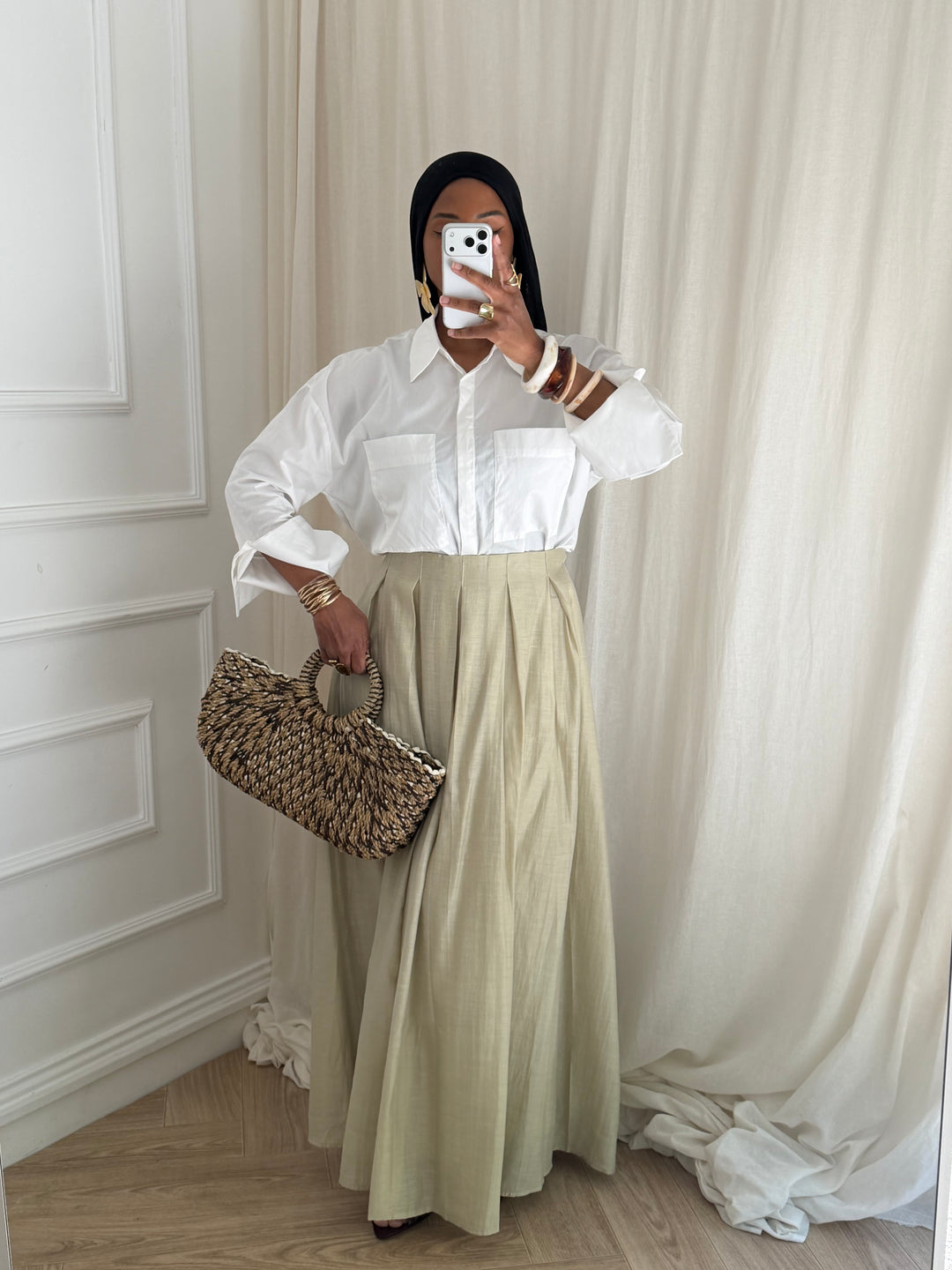 JUPE PLISSÉE LIN VERT