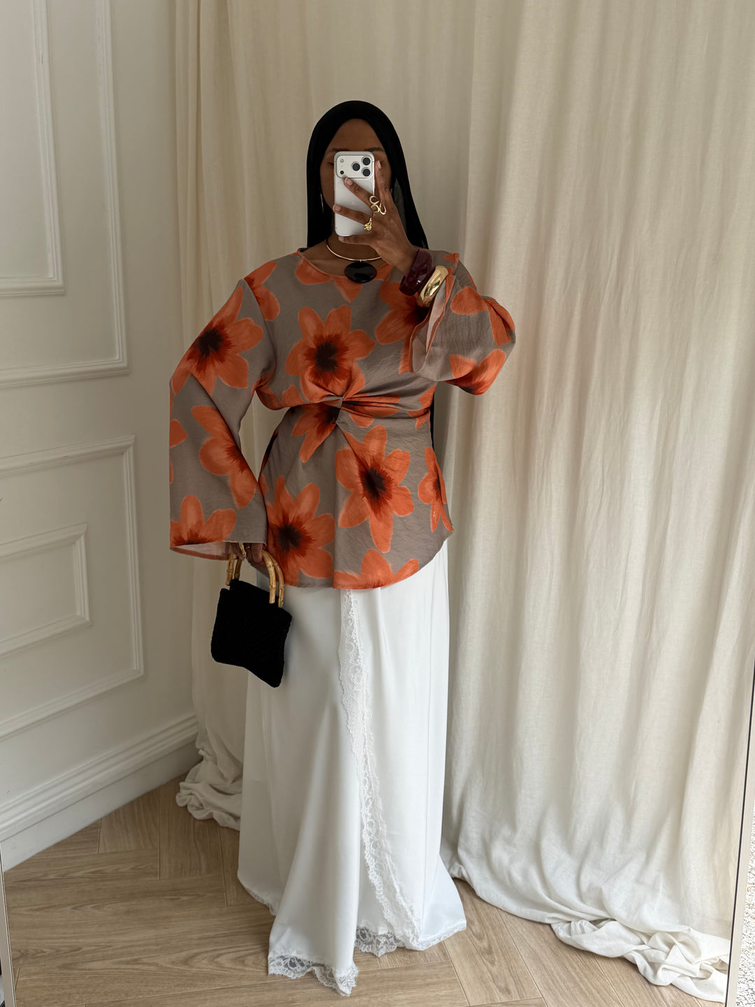 BLOUSE IMPRIMÉ SUMMER TAUPE ET ORANGE