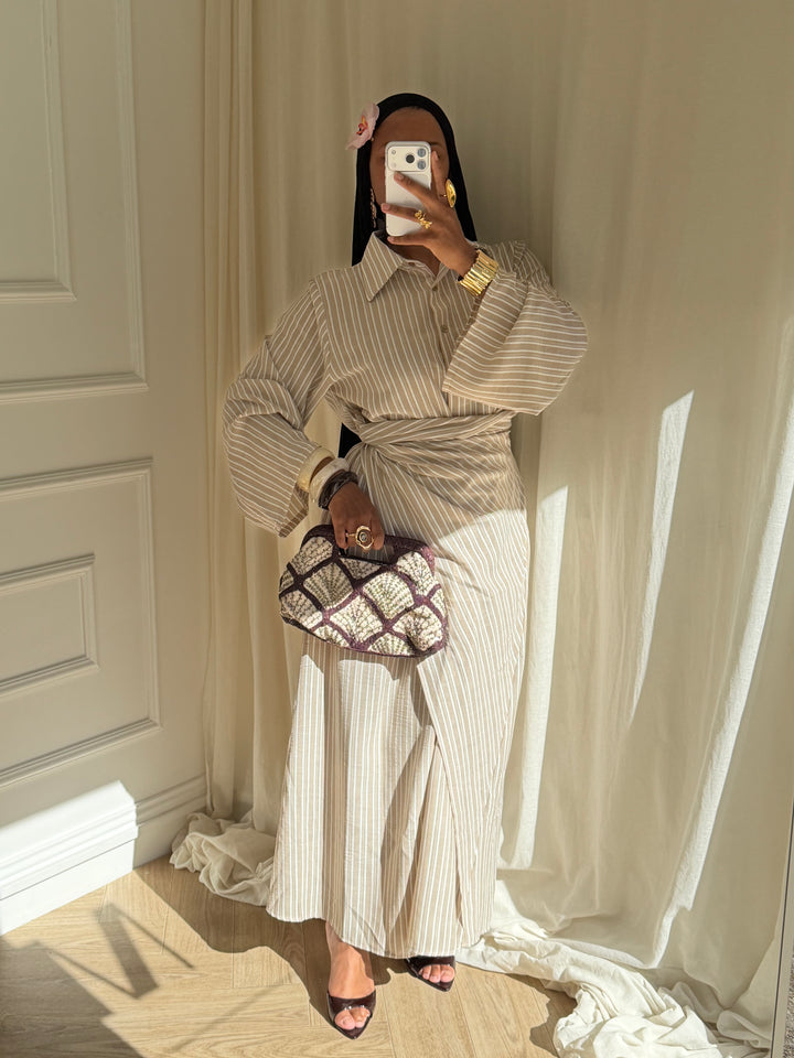 ROBE RAYURES SOUMEYA TAUPE