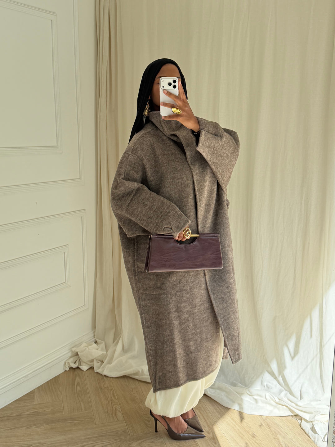 MANTEAU EN LAIN COUSU MAIN- Hanmade Wood coat TAUPE