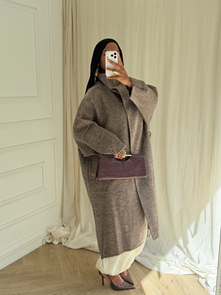 MANTEAU EN LAIN COUSU MAIN- Hanmade Wood coat TAUPE