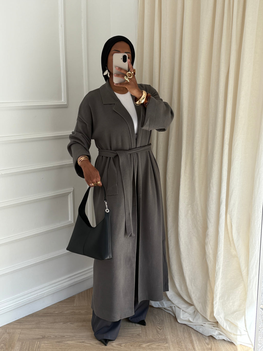 CARDIGAN LONG A REVERS GRIS