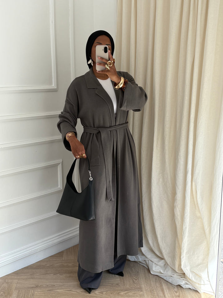 CARDIGAN LONG A REVERS GRIS