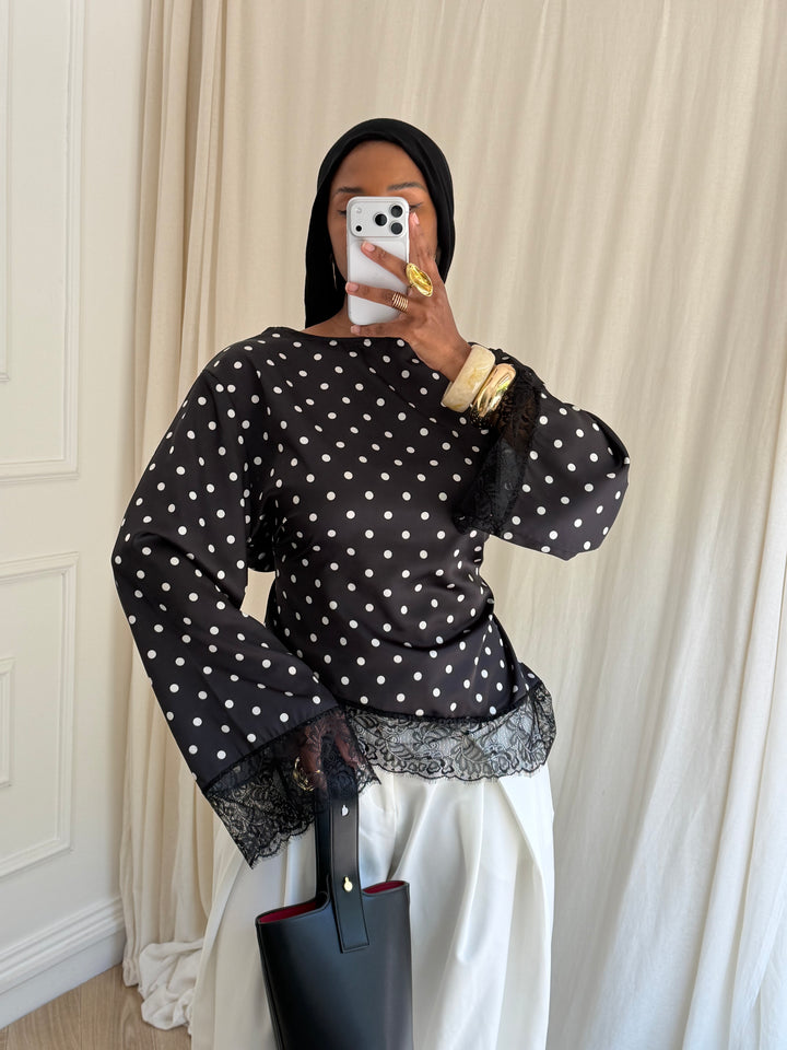 BLOUSE COURTE À POIS NOIRE