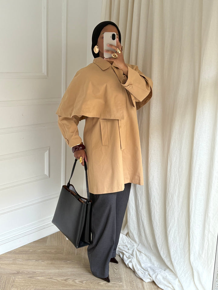 VESTE OVERSIZE A CAPE AMOVIBLE CAMEL