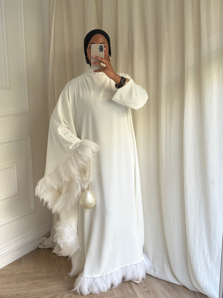 ROBE CAPSULE PLUME BLANCHE ( qualité luxe)