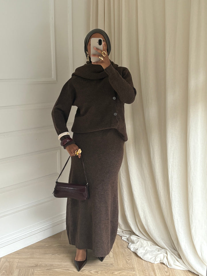Ensemble Jupe Longue &amp; Pull avec Écharpe – Premium