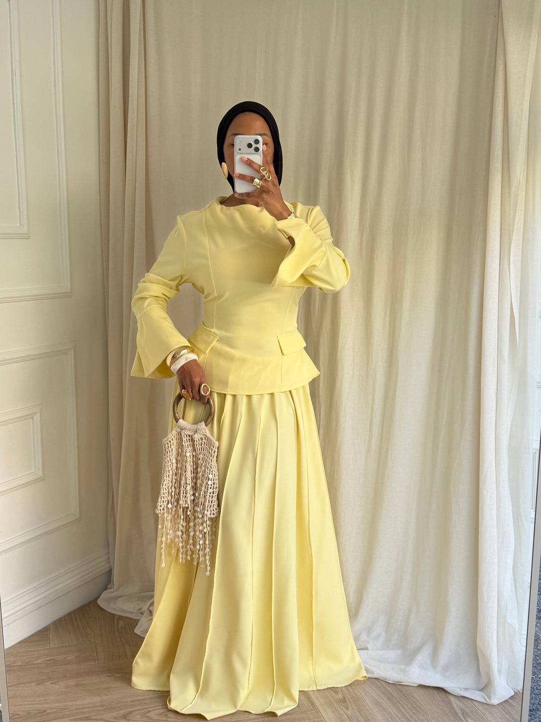 ENSEMBLE JUPE PLISSÉE JAUNE