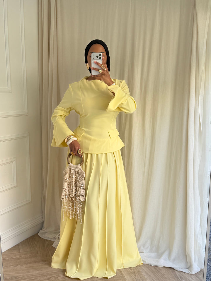 ENSEMBLE JUPE PLISSÉE JAUNE