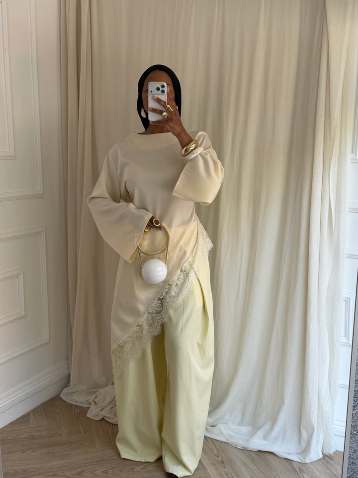 BLOUSE longue satinée DENTELLE CRÈME