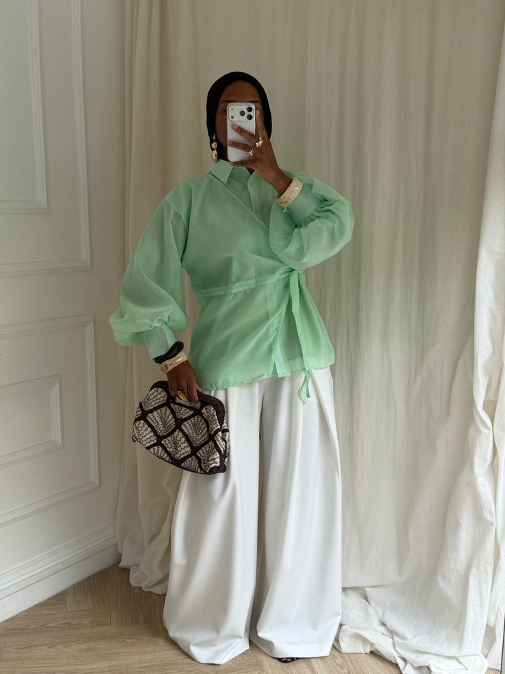 BLOUSE À NOUER VERT