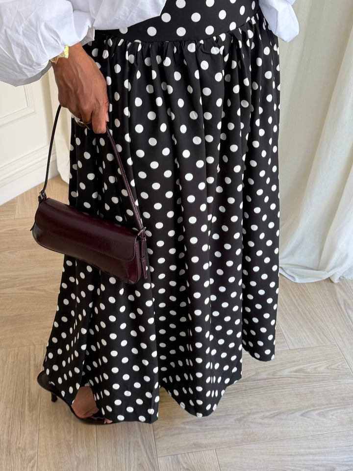 JUPE COTON À POIS NOIRE