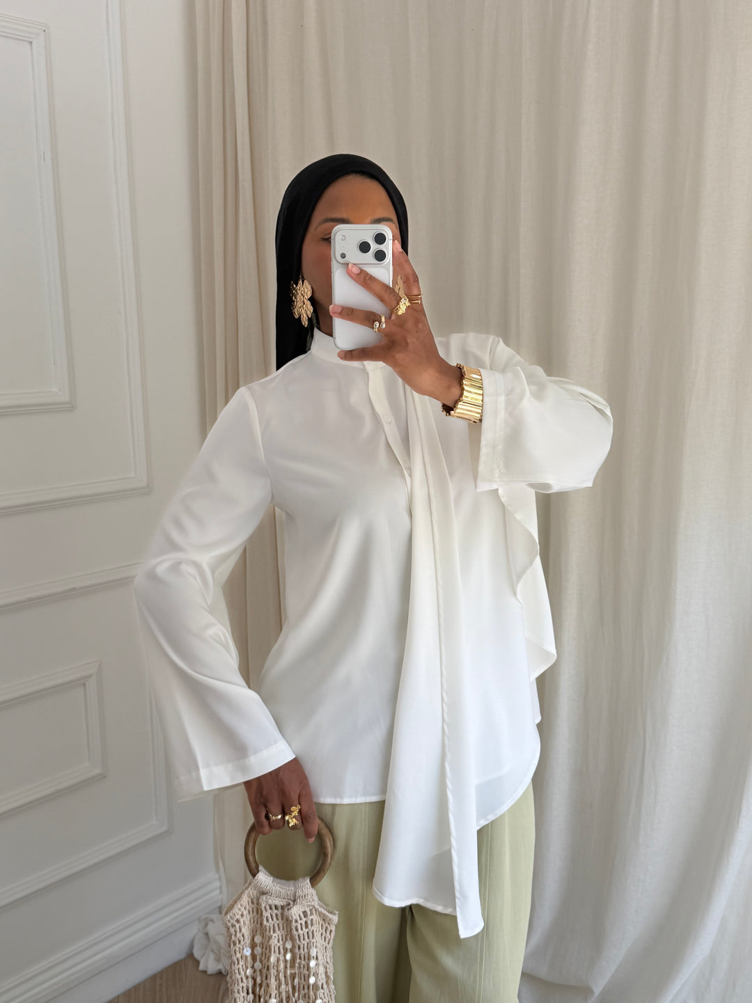 BLOUSE SATIN CAPE BLANC