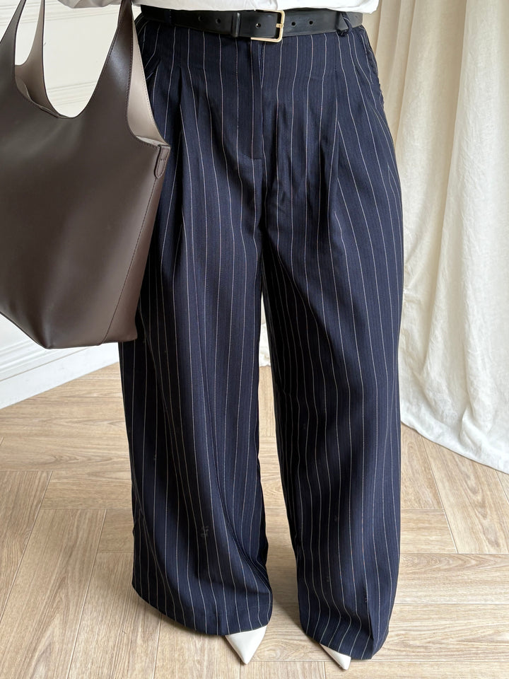 PANTALON TAILLEUR A RAYURES BLEU