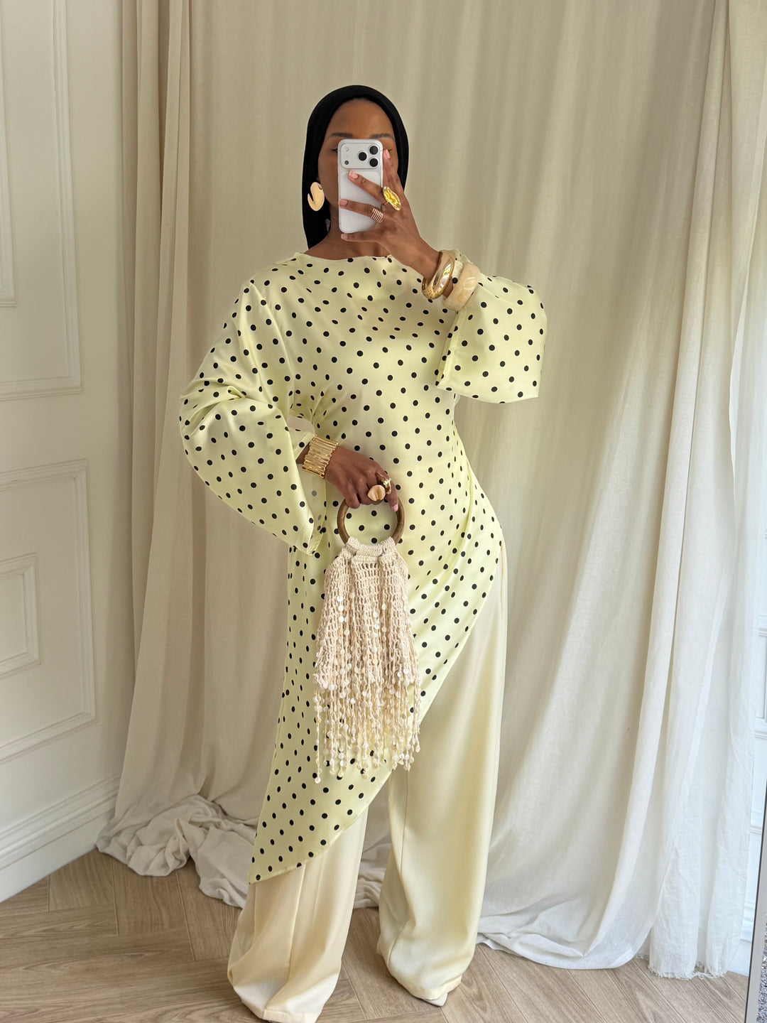 BLOUSE LONGUE À POIS JAUNE
