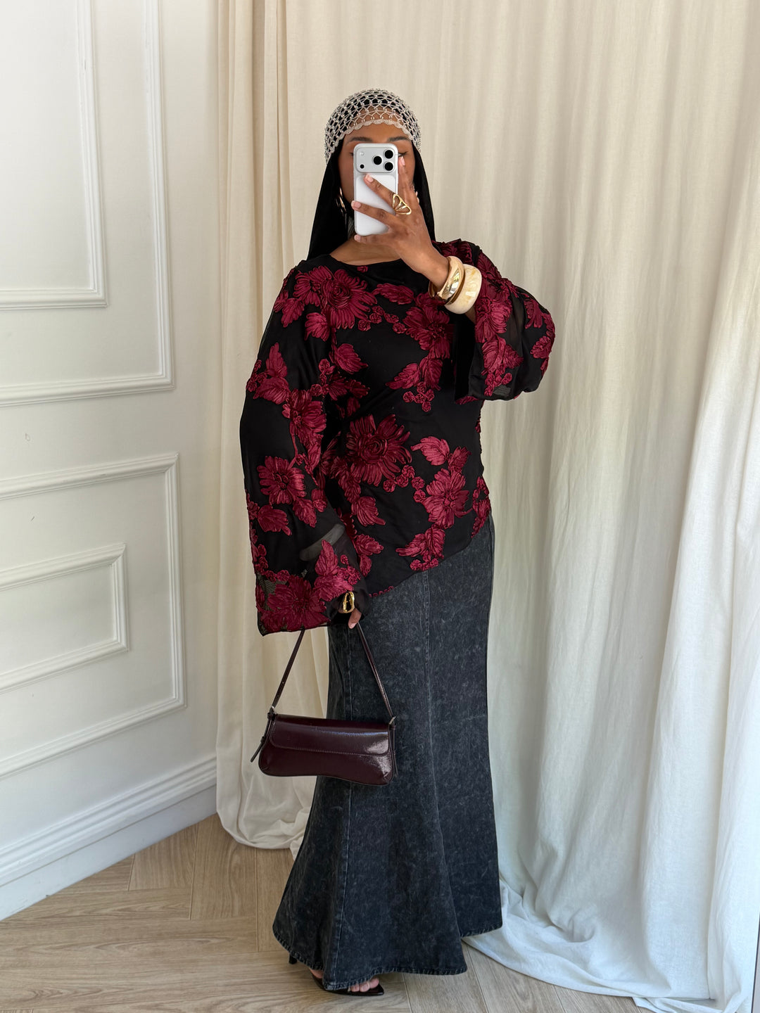 BLOUSE YASMEEN NOIRE ET ROUGE